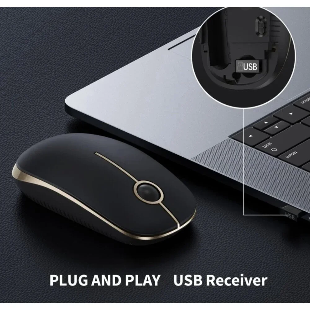 Wireless 2.4G Silent Mouse with USB Receiver DPI Precision Black Gold, New